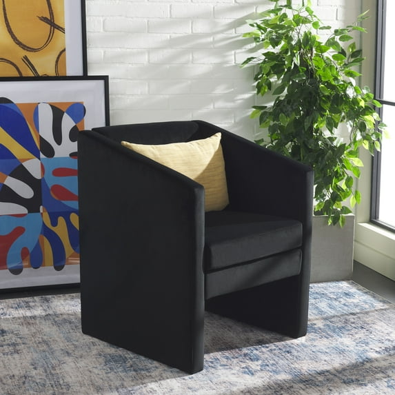 SAFAVIEH Ylva Modern Style Accent Chair, Black Velvet