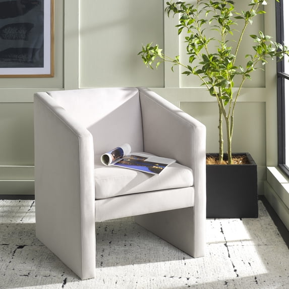 SAFAVIEH Ylva Modern Style Accent Chair, Light Gray Velvet
