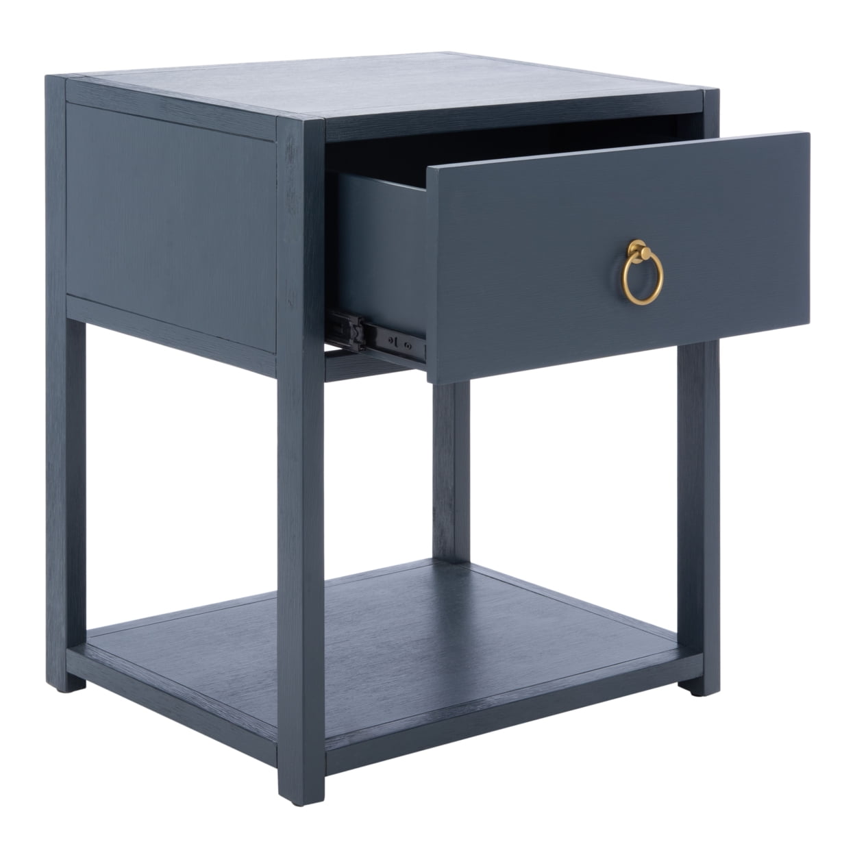 Navy and Gold Acacia Wood 1-Drawer Nightstand