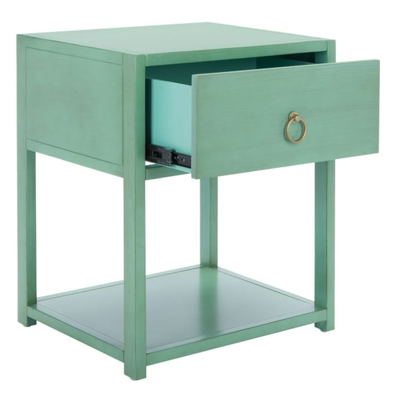 SAFAVIEH Yudi Solid 1 Drawer 1 Shelf Nightstand, Turquoise