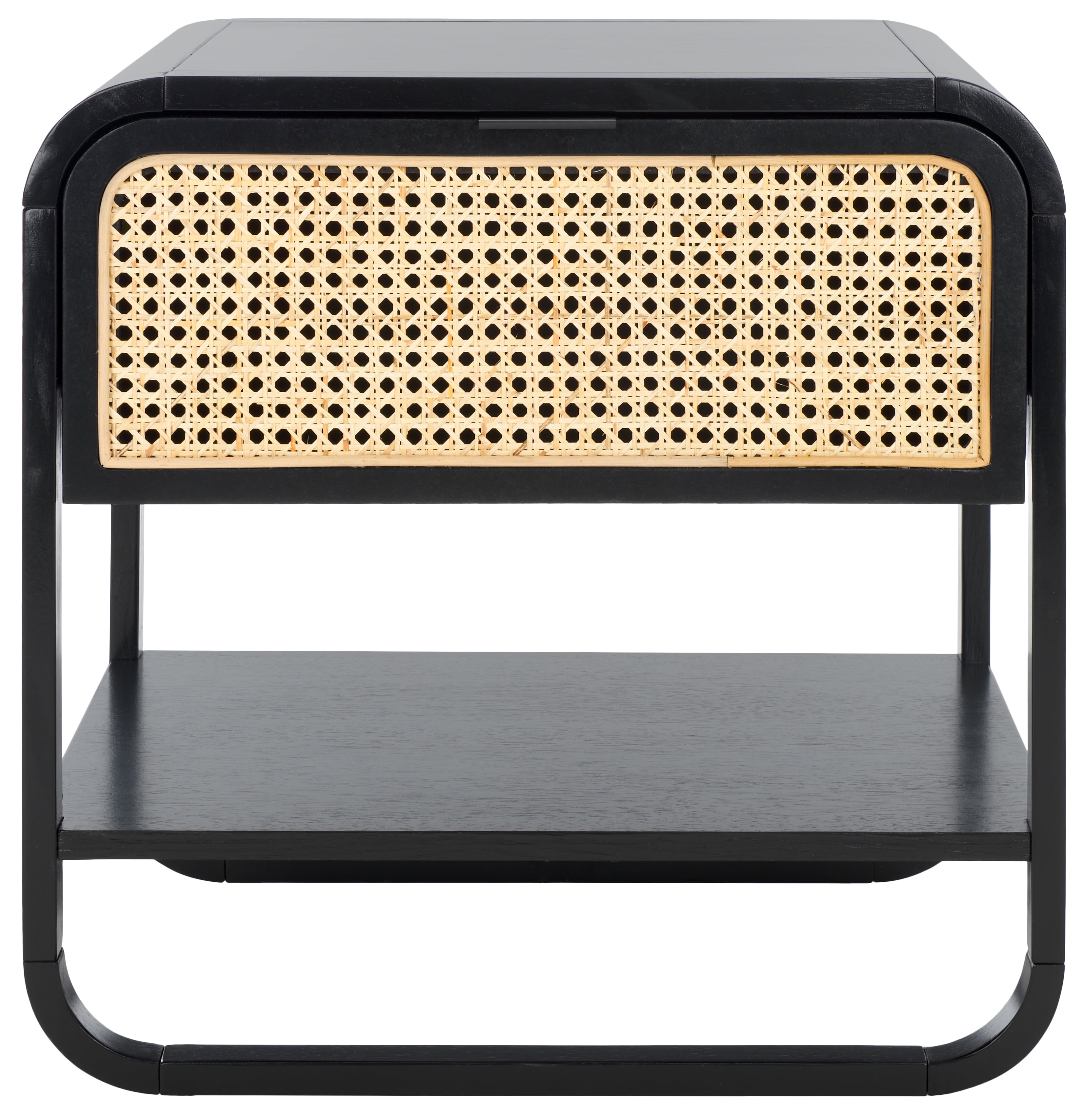 SAFAVIEH Yunis Contemporary 1 Drawer Nightstand,Black/Natural Rattan