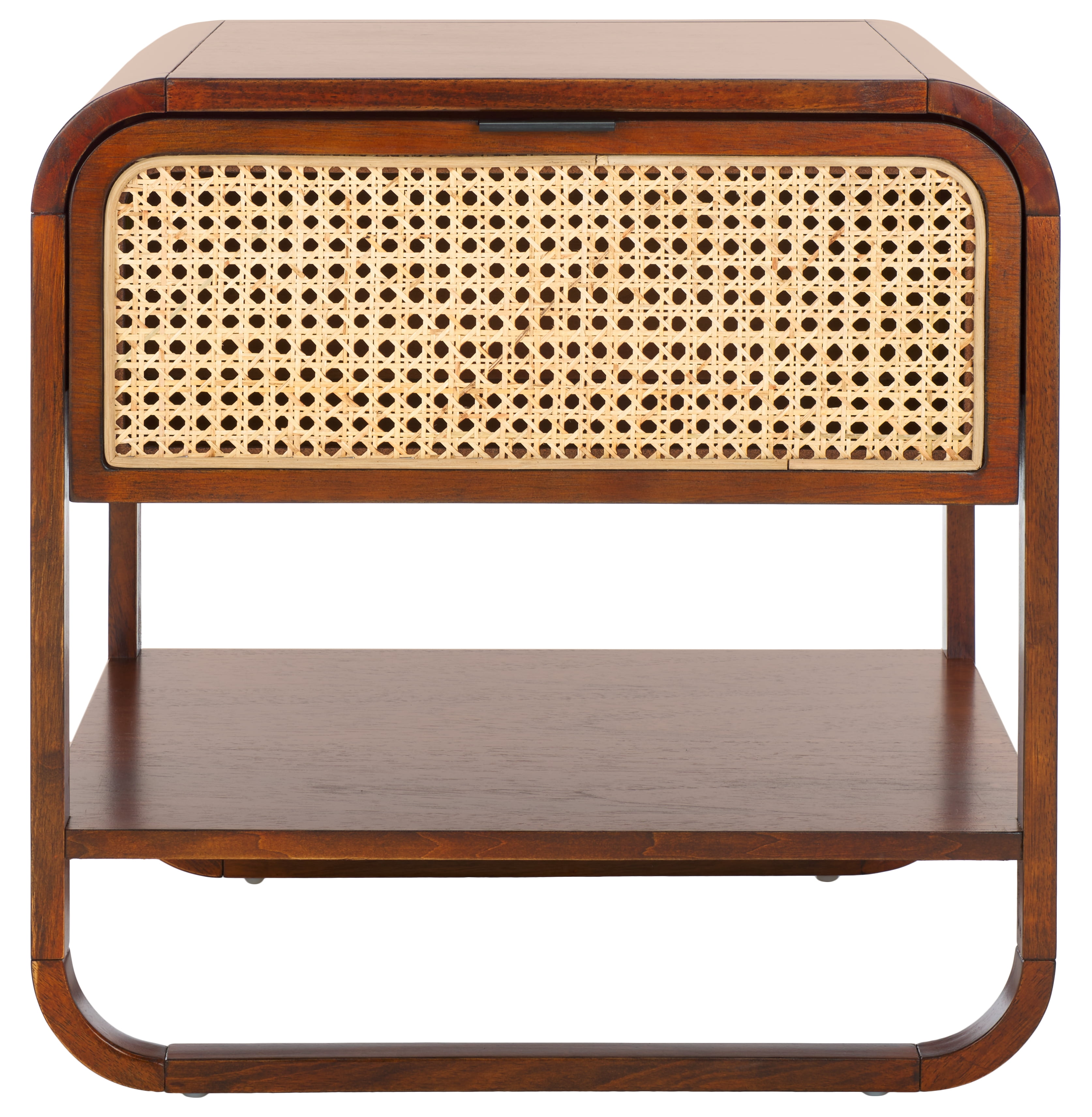 SAFAVIEH Yunis Contemporary 1 Drawer Nightstand,Walnut/Natural Rattan