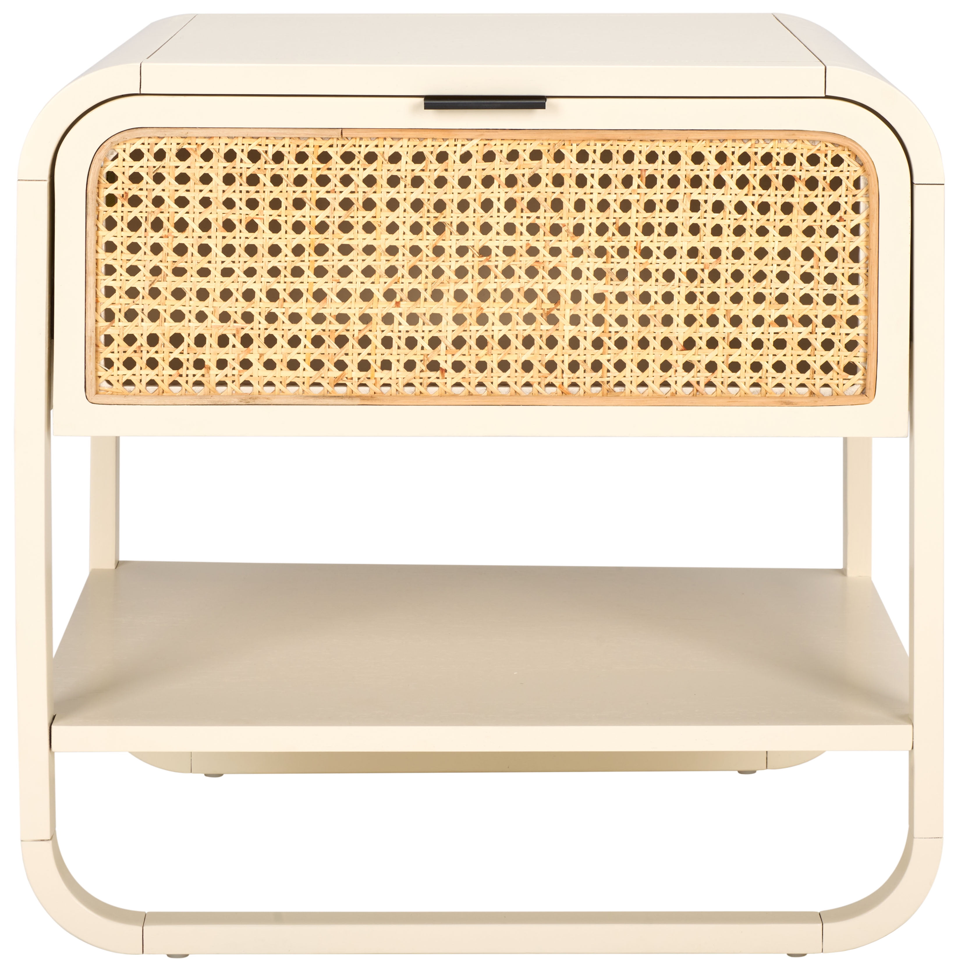 Yunis White and Natural Rattan 1-Drawer Nightstand