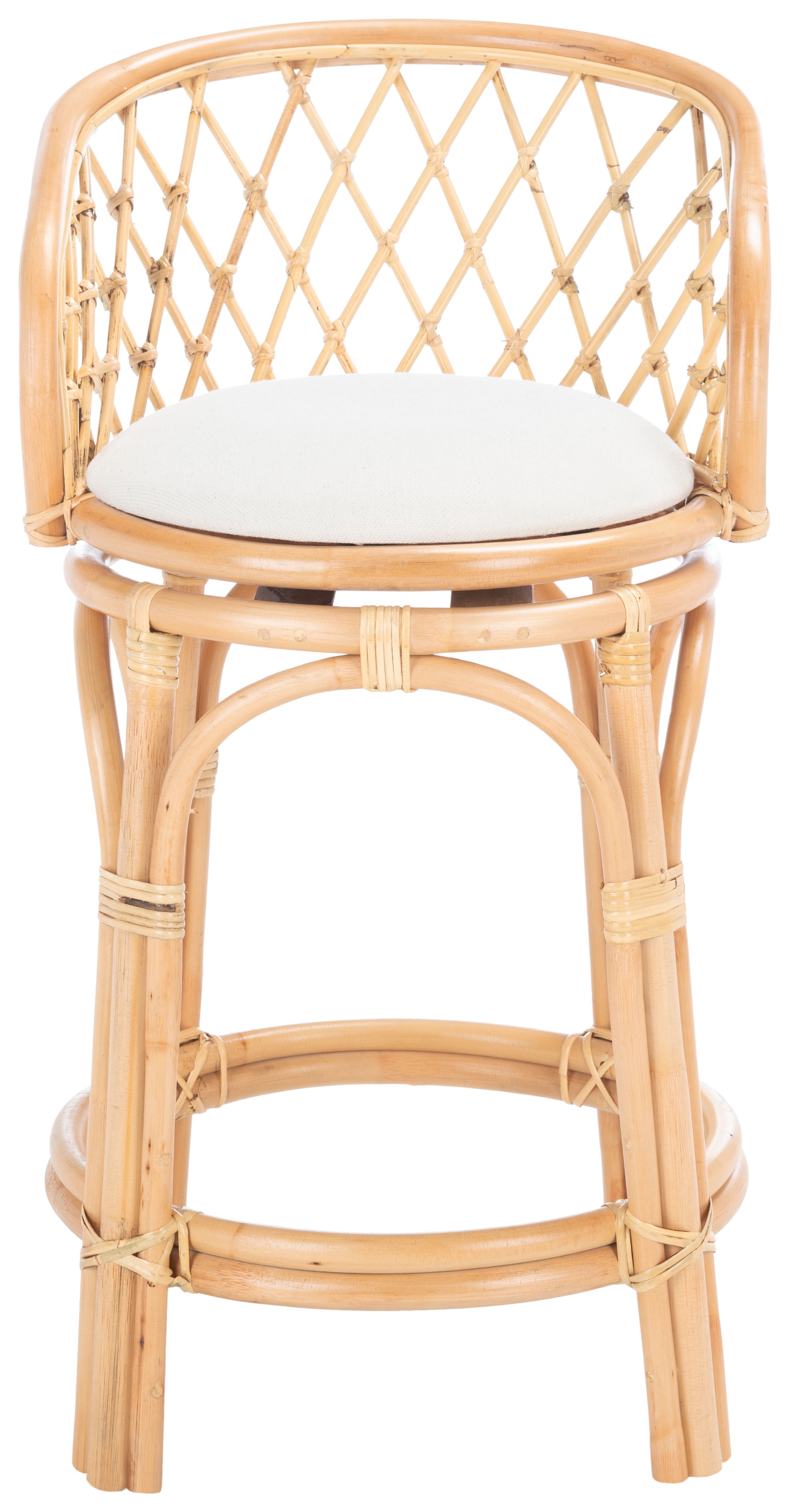 Natural Rattan Counter Stool with White Linen Cushion