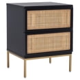 thumbnail image 1 of SAFAVIEH Zadie 2 Drawer Rattan Nightstand, Black w/ Natural Rattan/Gold Legs, 1 of 15
