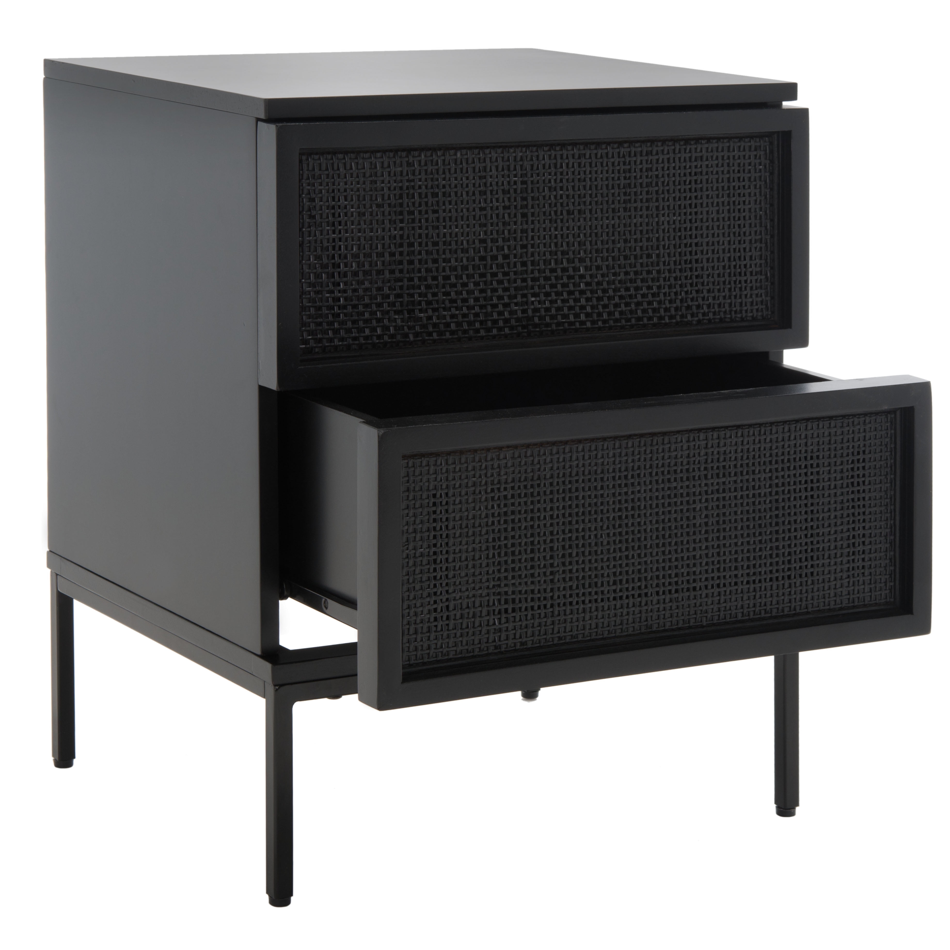 SAFAVIEH Zadie 2 Drawer Rattan Nightstand, Black