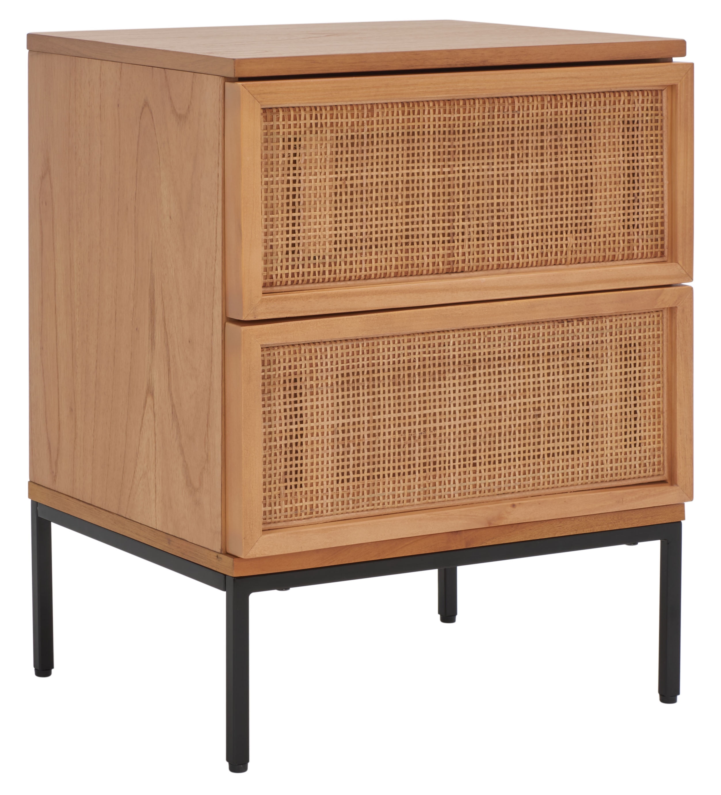 Natural Rattan and Black 2-Drawer Nightstand