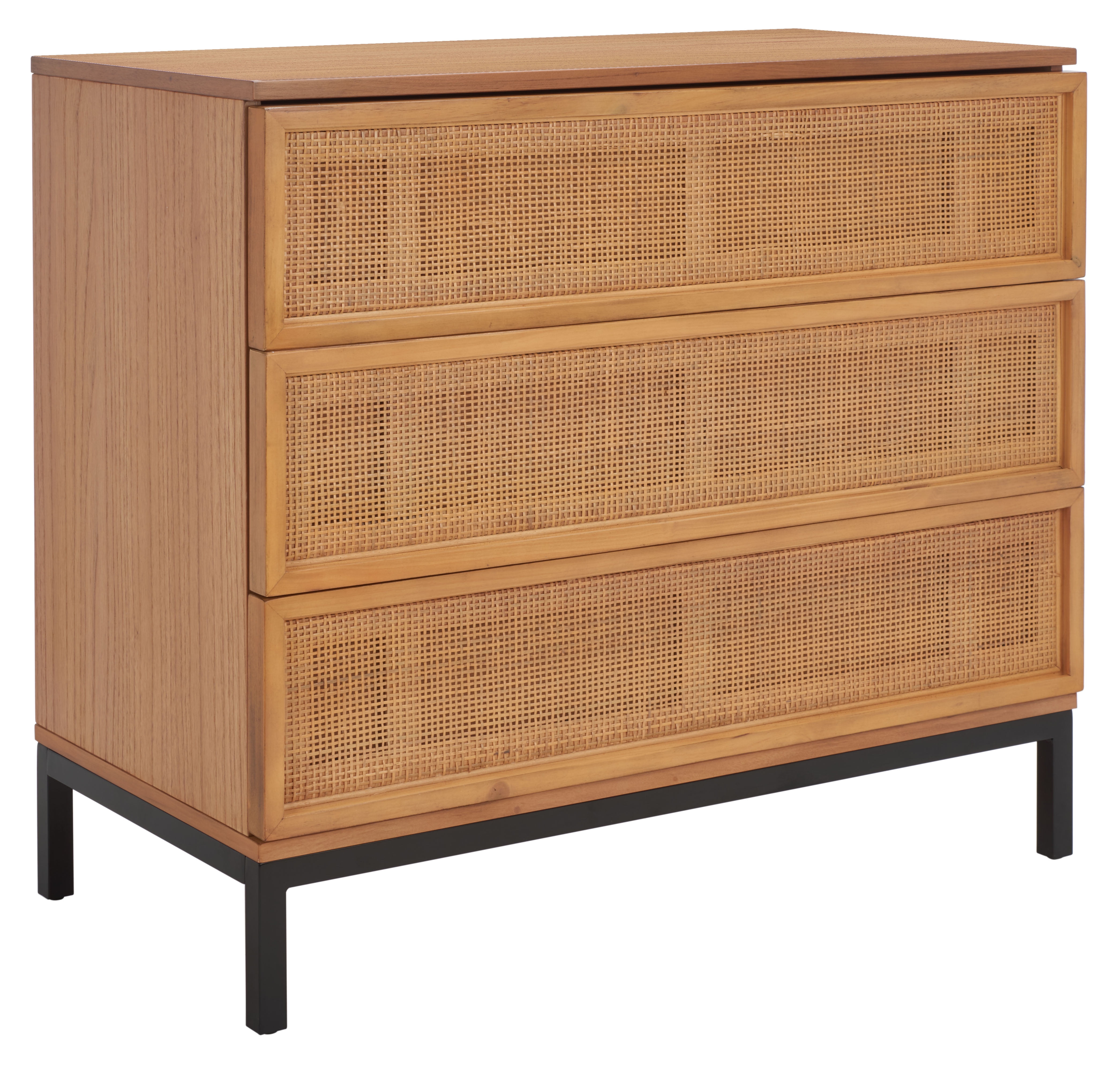Natural Rattan and Black 3-Drawer Chest