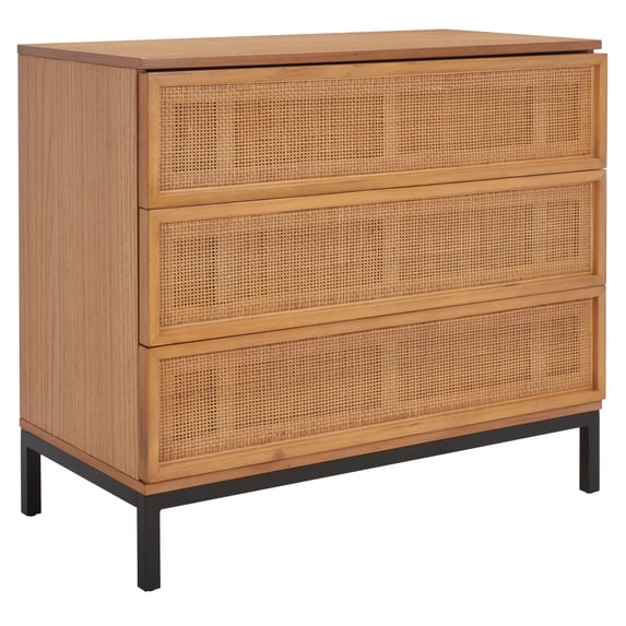 SAFAVIEH Zadie 3 Drawer Rattan Chest, Natural With Natural Rattan/Black Legs (34 in. W x 18 in. D x 30 in. H)