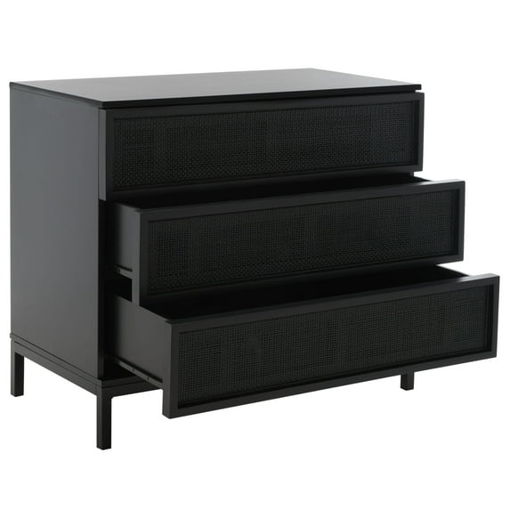 SAFAVIEH Zadie Coastal Style 3 Drawer Rattan Chest, Black (34 in. W x 18 in. D x 30 in. H)