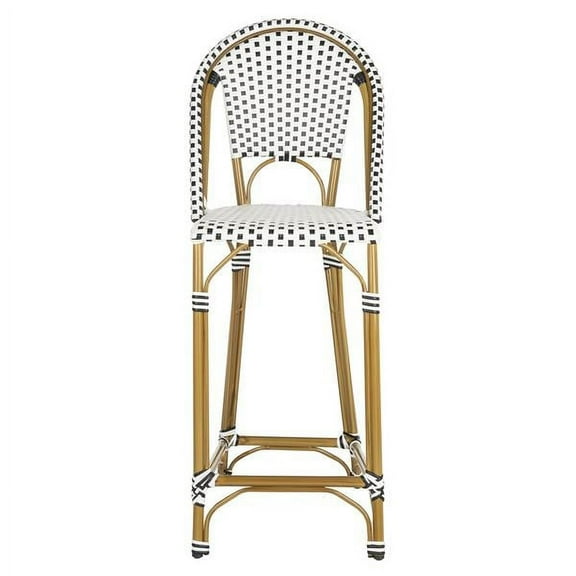 SAFAVIEH Zaid Outdoor Patio Stackable, Counterstool, Black/White/Brown, Set of 2