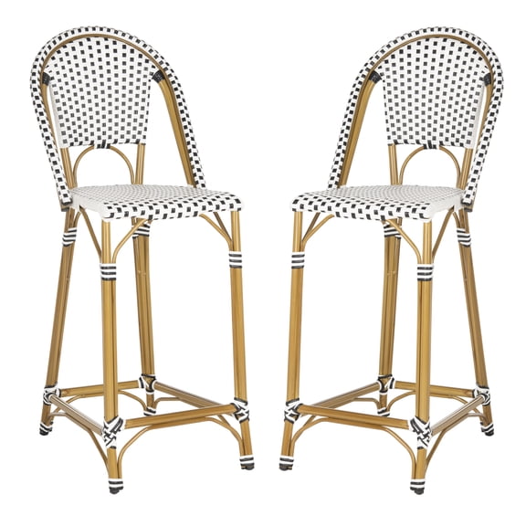 SAFAVIEH Zaid Outdoor Patio Stackable, Counterstool, Black/White/Brown, Set of 2