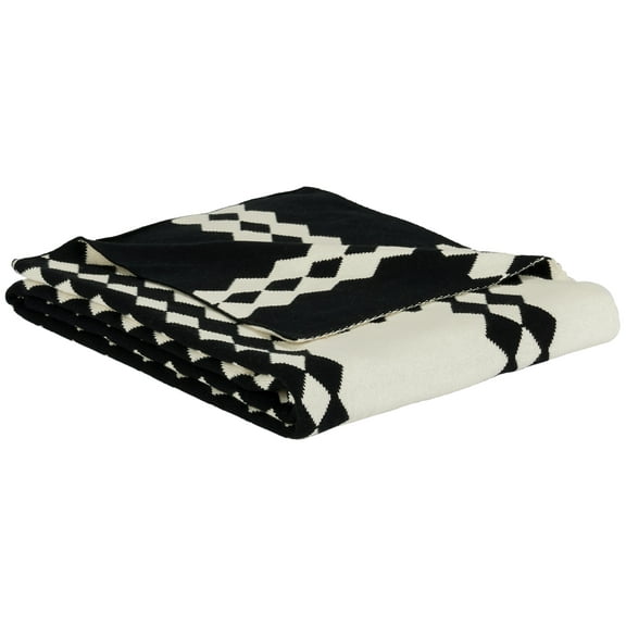 SAFAVIEH Zhuri Modern Black/Ivory Geometric Cotton Throw, 50" x 60"