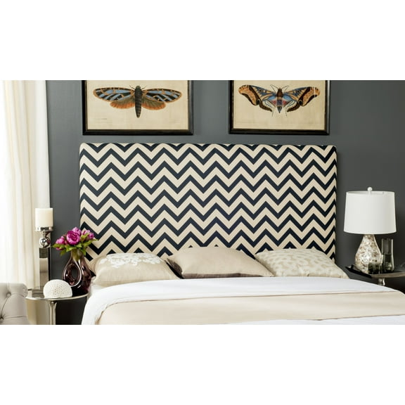 SAFAVIEH Ziggy Chevron Stripes Upholstered Headboard, King, Navy/White Zig Zag