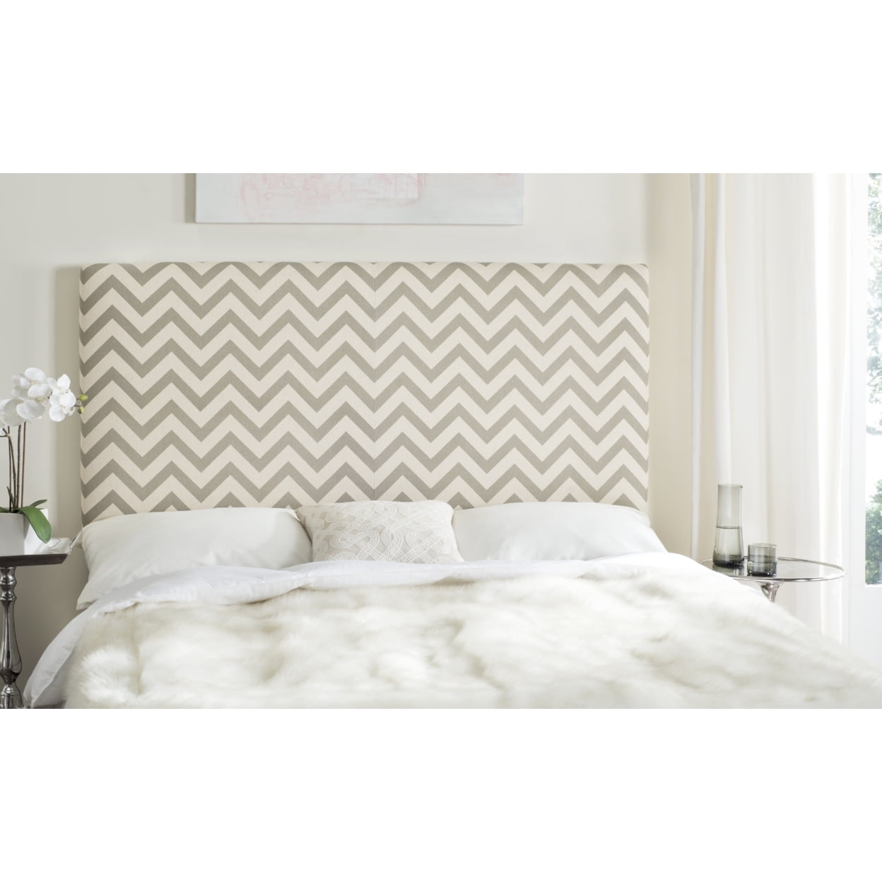 SAFAVIEH Ziggy Chevron Stripes Upholstered Headboard, Queen, Grey/White Zig Zag