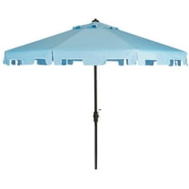 SAFAVIEH Zimmerman 11' Market Crank Round Patio Umbrella, Baby Blue/White