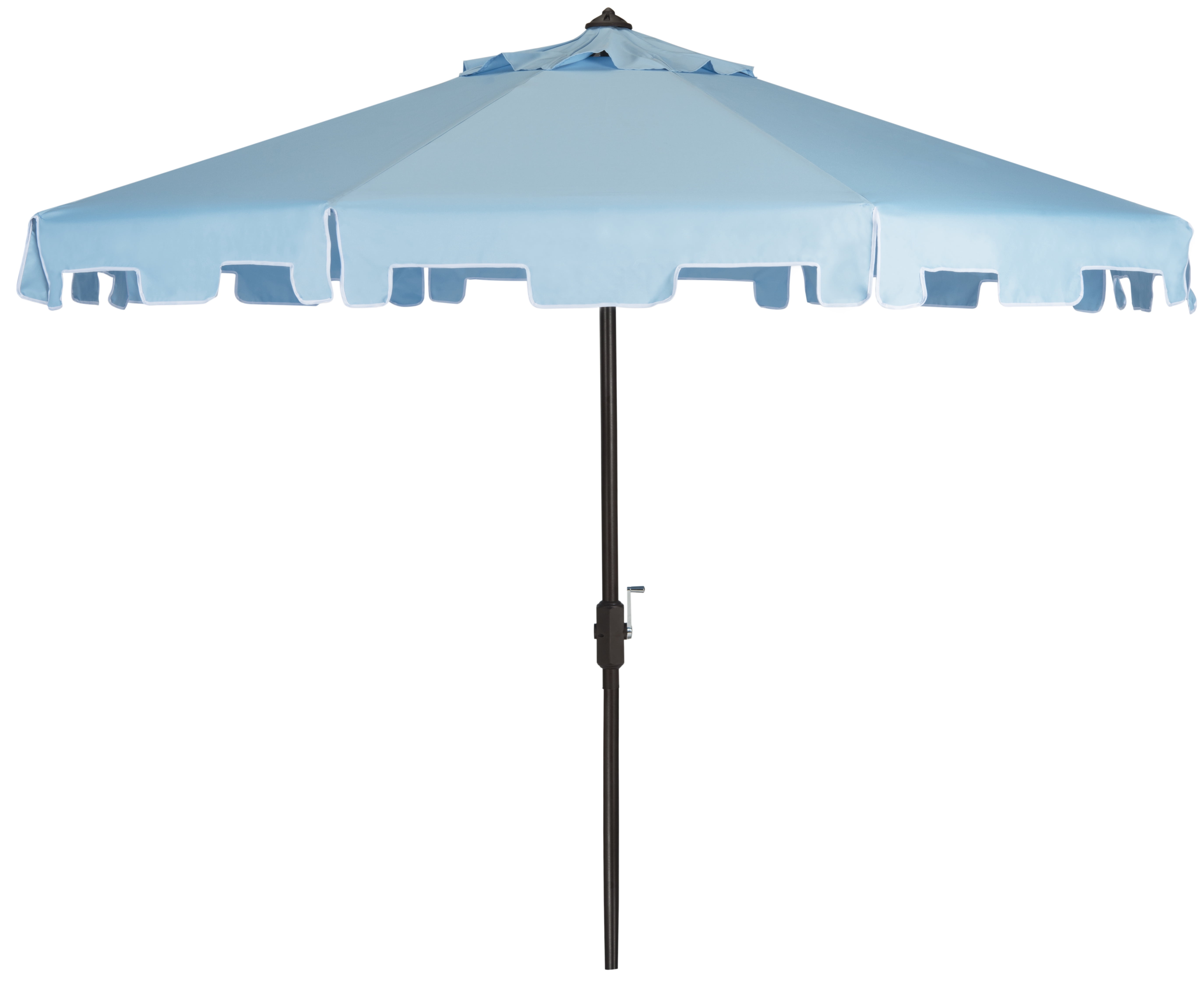 SAFAVIEH Zimmerman 11' Market Crank Round Patio Umbrella, Baby Blue/White