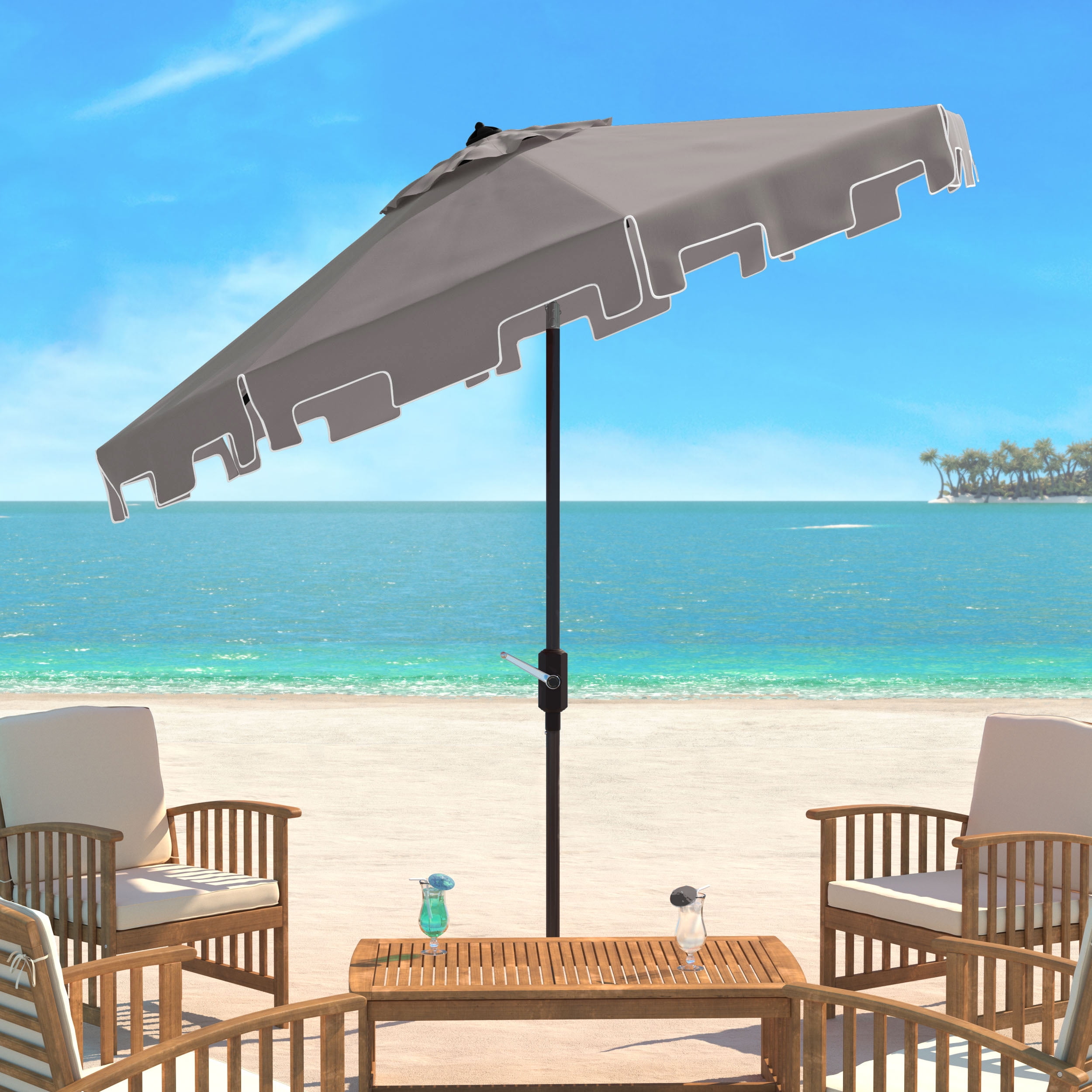 SAFAVIEH Zimmerman 11' Market Crank Round Patio Umbrella, Grey