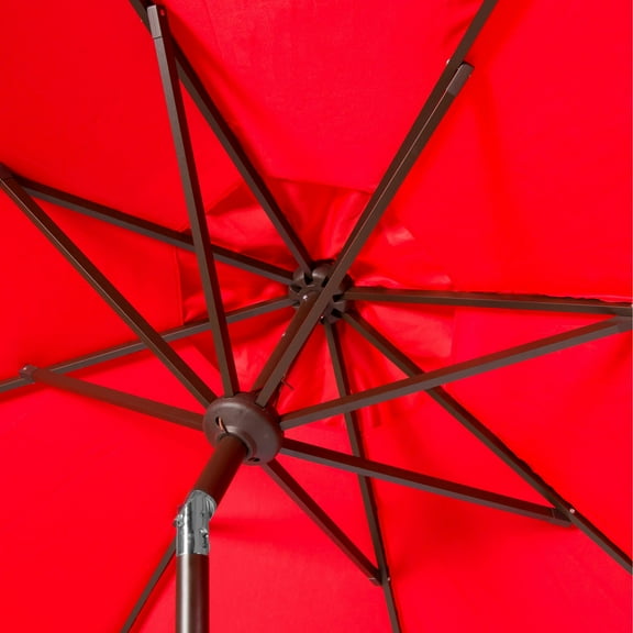 SAFAVIEH Zimmerman 11' Market Crank Round Patio Umbrella, Red