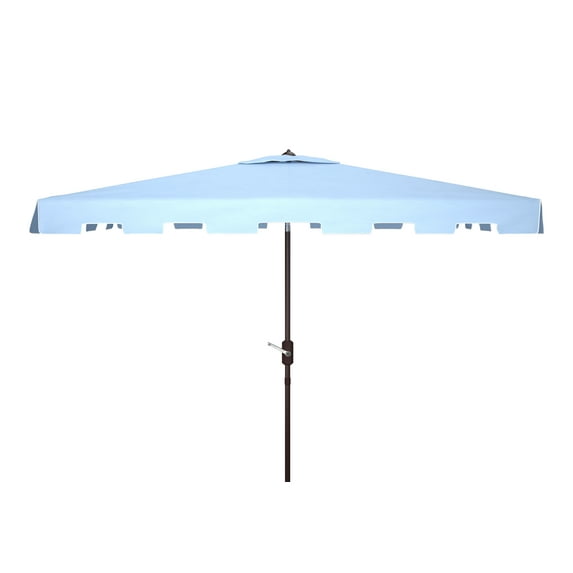 SAFAVIEH Zimmerman 6.5' X 10' Market Crank Patio Umbrella, Baby Blue/White