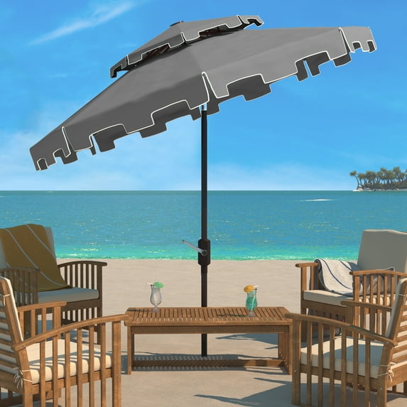 SAFAVIEH Zimmerman 9' Market Double Top Patio Umbrella, Grey/White