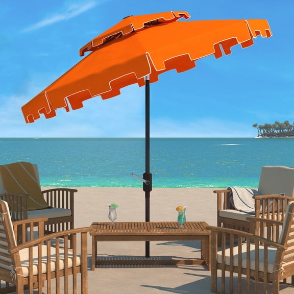 SAFAVIEH Zimmerman 9' Market Double Top Patio Umbrella, Orange/White