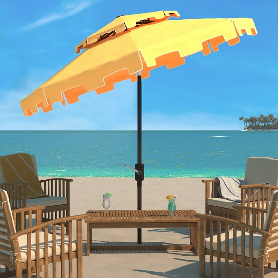 SAFAVIEH Zimmerman 9' Market Double Top Patio Umbrella, Yellow/White