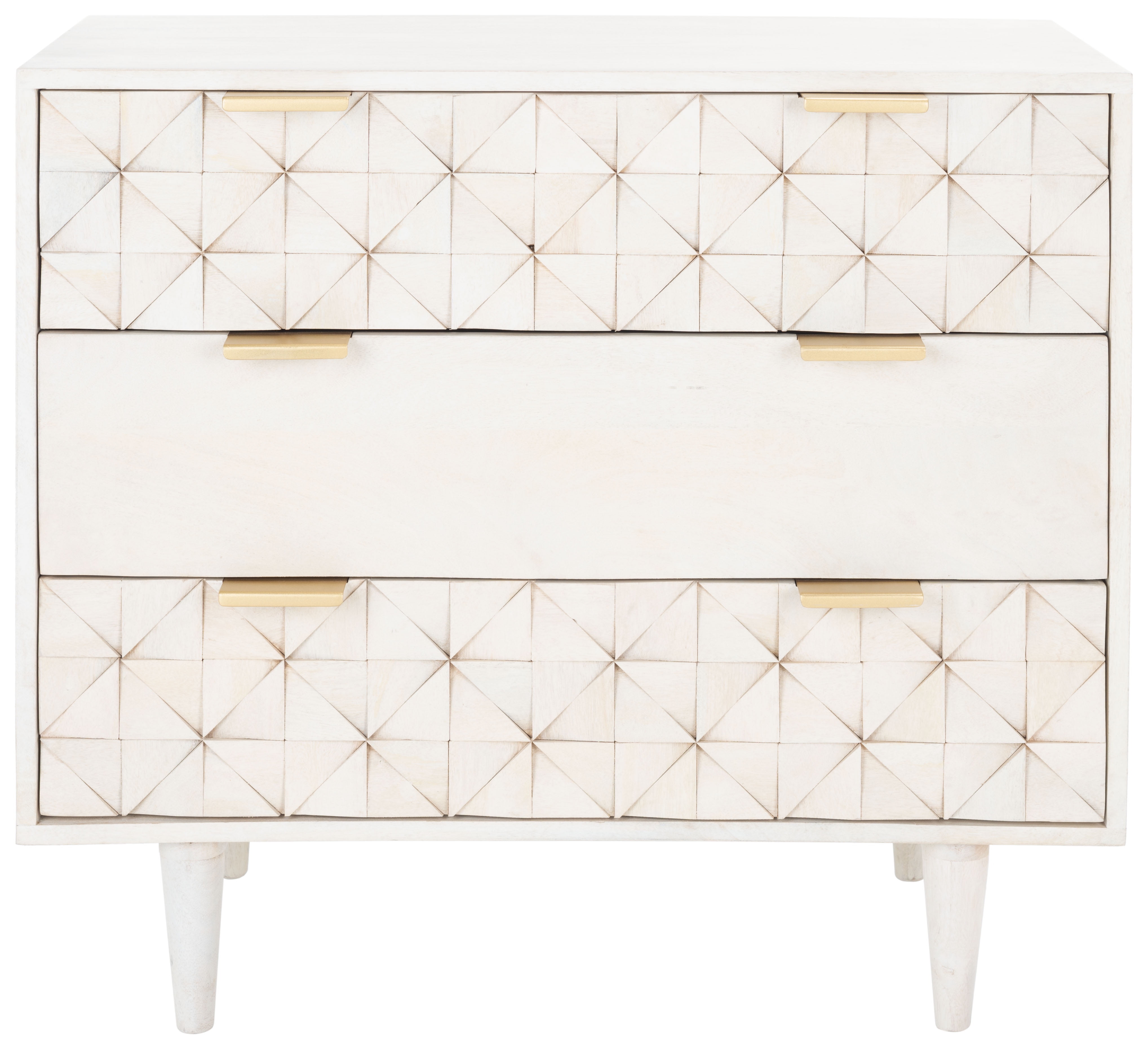 White Wash and Brass 3-Drawer Geometric Chest