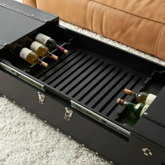 SAFAVIEH Zoe Coffee Table Storage Trunk With Wine Rack Black