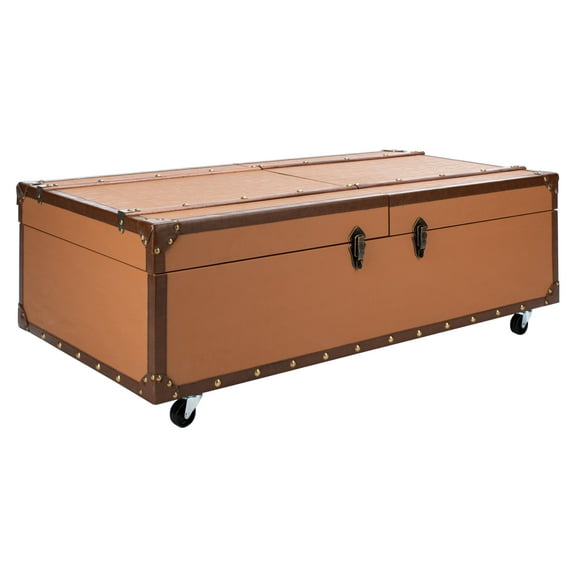 SAFAVIEH Zoe Coffee Table Storage Trunk with Wine Rack, Cognac (47.2 in. W x 23.6 in. D x 15.4 in. H)