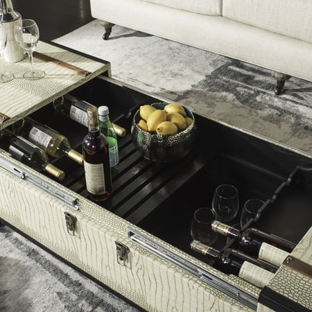 SAFAVIEH Zoe Modern Animal Print Storage Coffee Table with Wine Rack, Cream