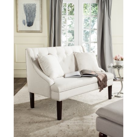 SAFAVIEH Zoey Linen Settee With Silver Nailheads, Light Beige