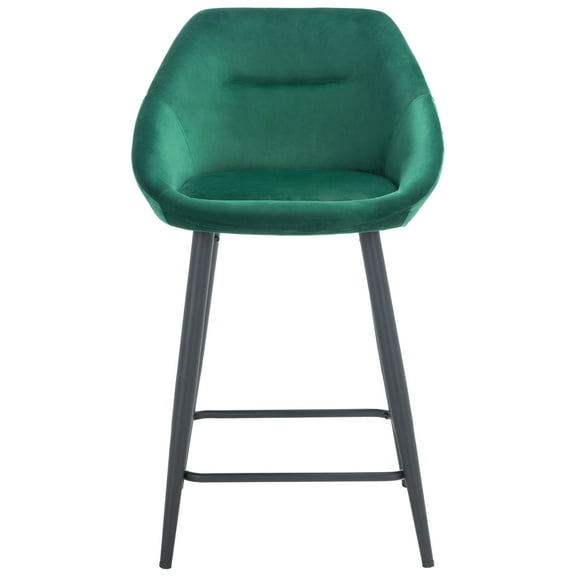 SAFAVIEH Zorica Tufted Counter Stool, Emerald/Black (21.3 in. W x 20.8 in. D x 25.5 in. H)