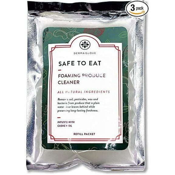 SAFE TO EAT  FOAMING PRODUCE CLEANER BIODEGRADABLE REFILL PACKETS - Produce Cleaner Foaming Refill Packets - Naturally removes wax and grime - Contains (3) 2-ounce fine mist spray refill packets