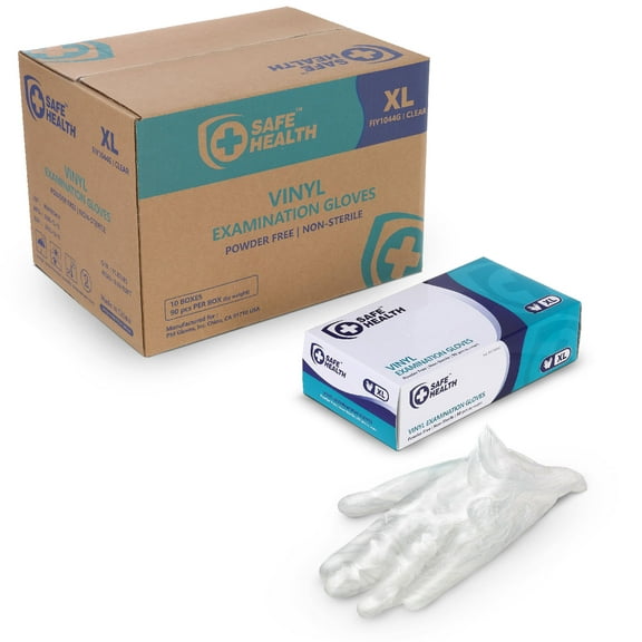 SAFE HEALTH Clear Vinyl Exam Gloves, S M L XL, 900-Count | 3 Mil | Medical-Disposable | Powder-Free Latex-Free | Nursing-Office-Law Enforcement-Kitchen-Pet Care-Cleaning-Daily Use, Puncture-Resistant