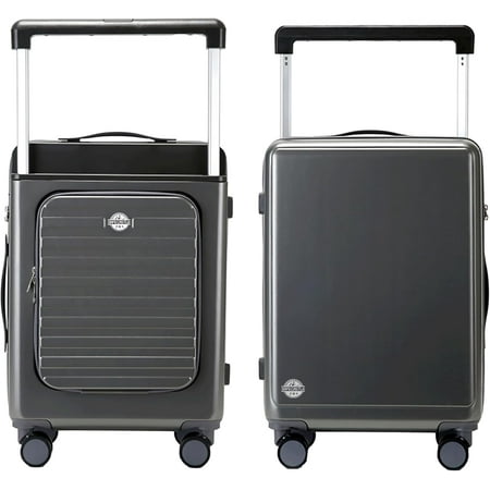 SAFECASTLE 20-Inch PC Hardshell Travel Suitcase with Wide Handle, Spinner Wheels, Travel Makeup Bag & Protective Luggage Cover Lightweight and Durable Large Capacity Carry On Luggage Black 1 Unit
