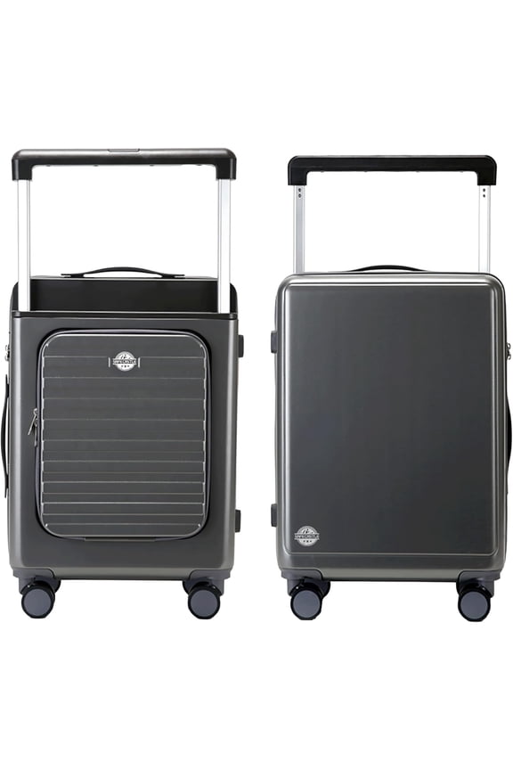 20-Inch PC Hardshell Travel Suitcase with Wide Handle, Spinner Wheels, Travel Makeup Bag & Protective Luggage Cover Lightweight and Durable Large Capacity Carry On Luggage Black 1 Unit