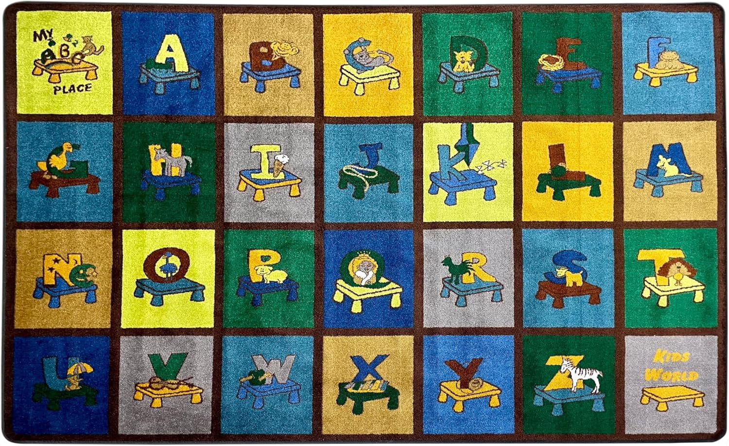 SAFECASTLE My ABC Place Earth Tone Alphabet Rug for Kids, 6'6