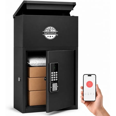 Outdoor Smart Parcel Drop Box– 13.39 x 9.65 x 26.1 in, Lockable Package Delivery Box with Wi-Fi Bridge, Digital Keyless Coded Lock, Weatherproof Anti-Theft Mailbox for Parcels and Letter