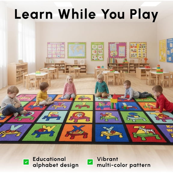 SAFECASTLE Kids Carpet My ABC Place Alphabet Rug 7'8"x10'4" Educational ABC Learning Area Rug Colorful Classroom Rug for Kids, Toddlers, Preschool, Nursery, Playroom, Daycare & Childrens Bedroom