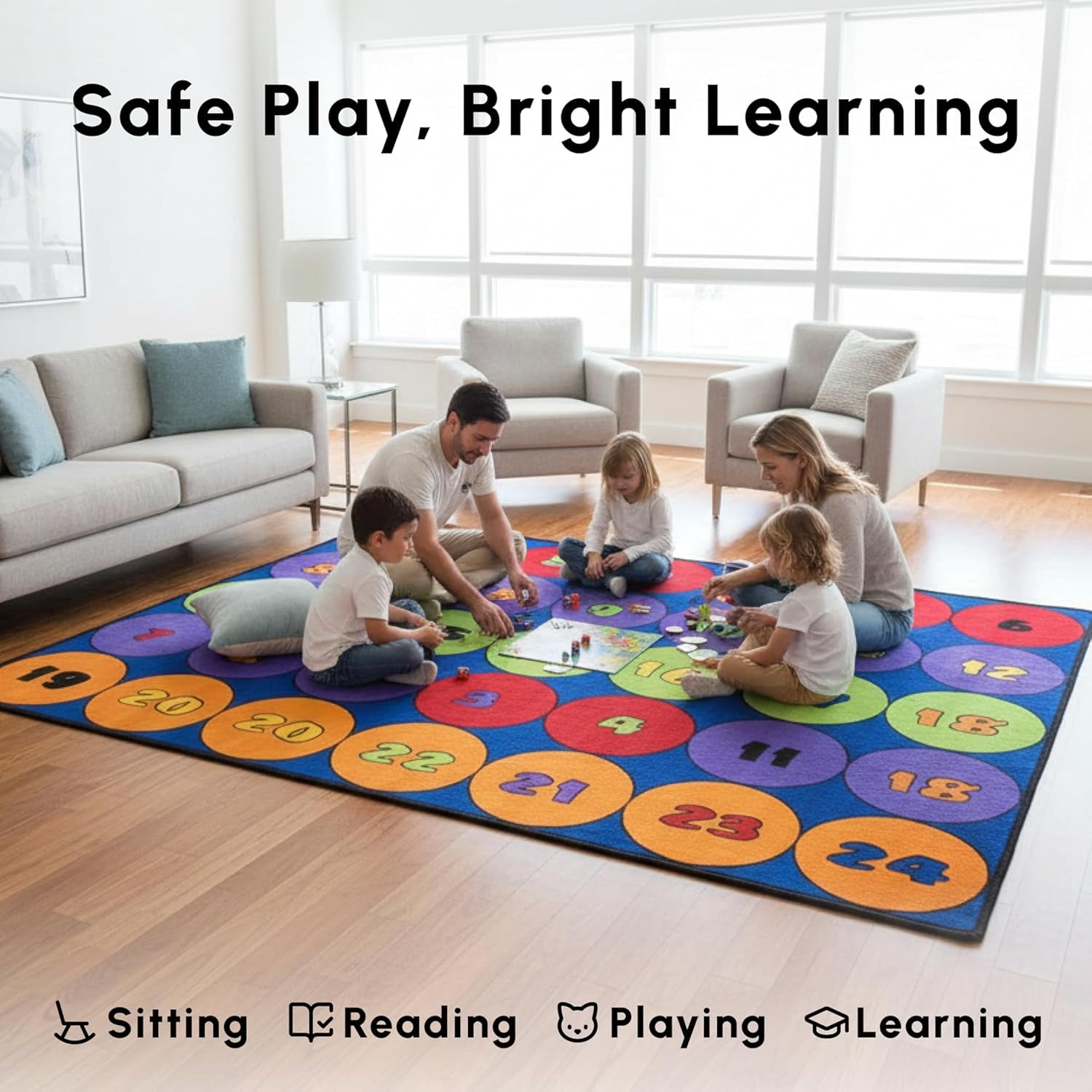 SAFECASTLE Kids Carpet Sitting Circles Rug – 7'8