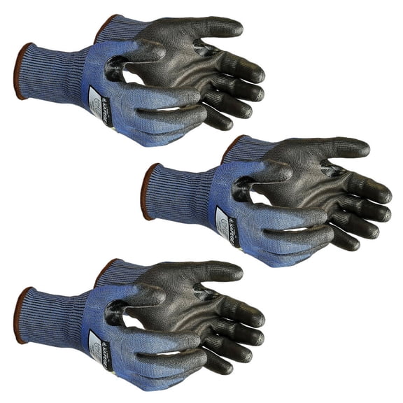 SAFEGEAR Bladestop Polyurethane Dip Gloves, 3 Pairs, Large, A5 Cut Rated