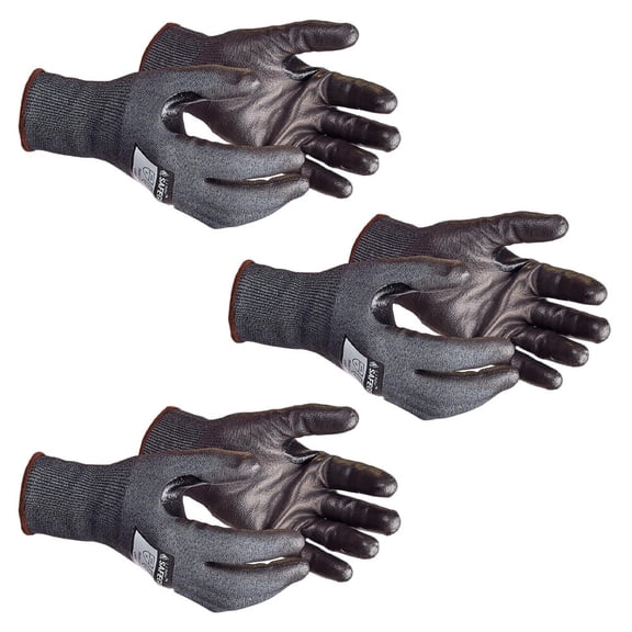 SAFEGEAR Bladestop Polyurethane Dip Gloves, 3 Pairs, Large, Cut Resistant