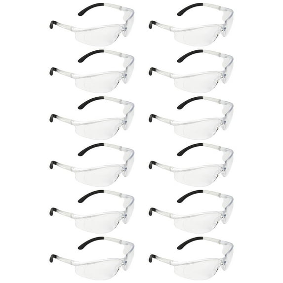 SAFEGEAR Clear Safety Glasses 12-pk. - Scratch Resistant Safety Glasses for Men & Women - Black Rubber Ends for Comfort Around Ears - ANSI Z87.1 Compliant, UV Protection, Lightweight
