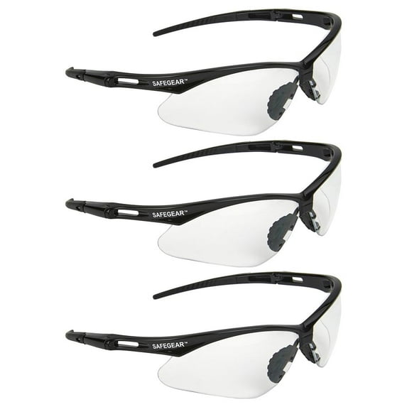 SAFEGEAR Clear Safety Glasses 3-pk. - Anti-Fog & Anti-Scratch Safety Glasses for Men & Women, Black Frame & Black Rubber Ends for Comfort Around Ears - ANSI Z87.1 Compliant, UV Protection, Lightweight
