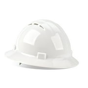 SAFEGEAR Full Brim Hard Hat, Vented, 4 Point Adjustable Ratchet Suspension, Class C, White