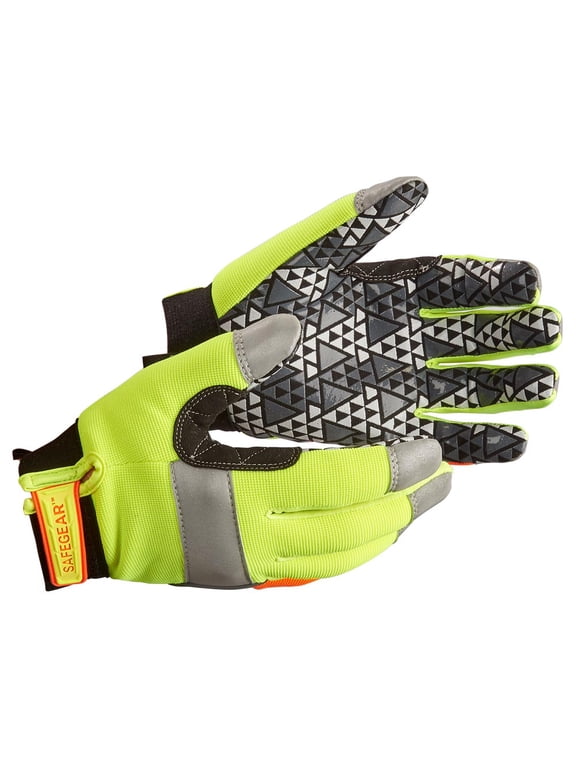 SAFEGEAR Hi-Vis Dexterity Grip Gloves - Size 2X-Large, 1 Pair with Hook & Loop Closure - Lightweight, Reflective, Stretchable - J. J. Keller & Associates