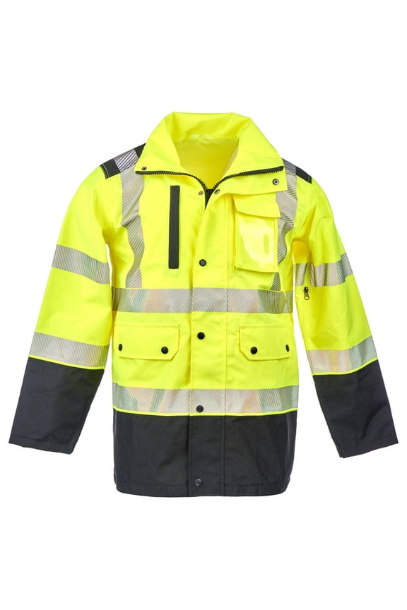 SAFEGEAR Hi-Vis Rain Jacket, ANSI Class 3, Windproof and Waterproof Jacket, Medium
