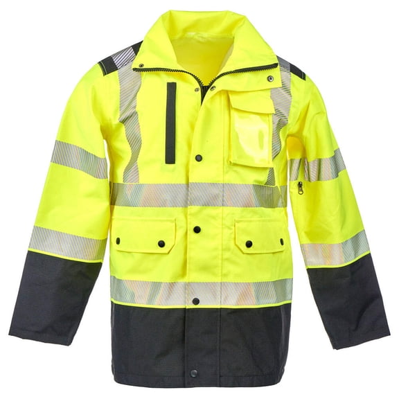SAFEGEAR Hi-Vis Rain Jacket, ANSI Class 3, Windproof and Waterproof Jacket, Medium