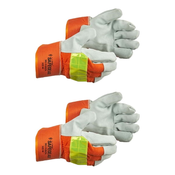 SAFEGEAR, High Visibility Winter Gloves, Leather Palm, Large, 2-Pack